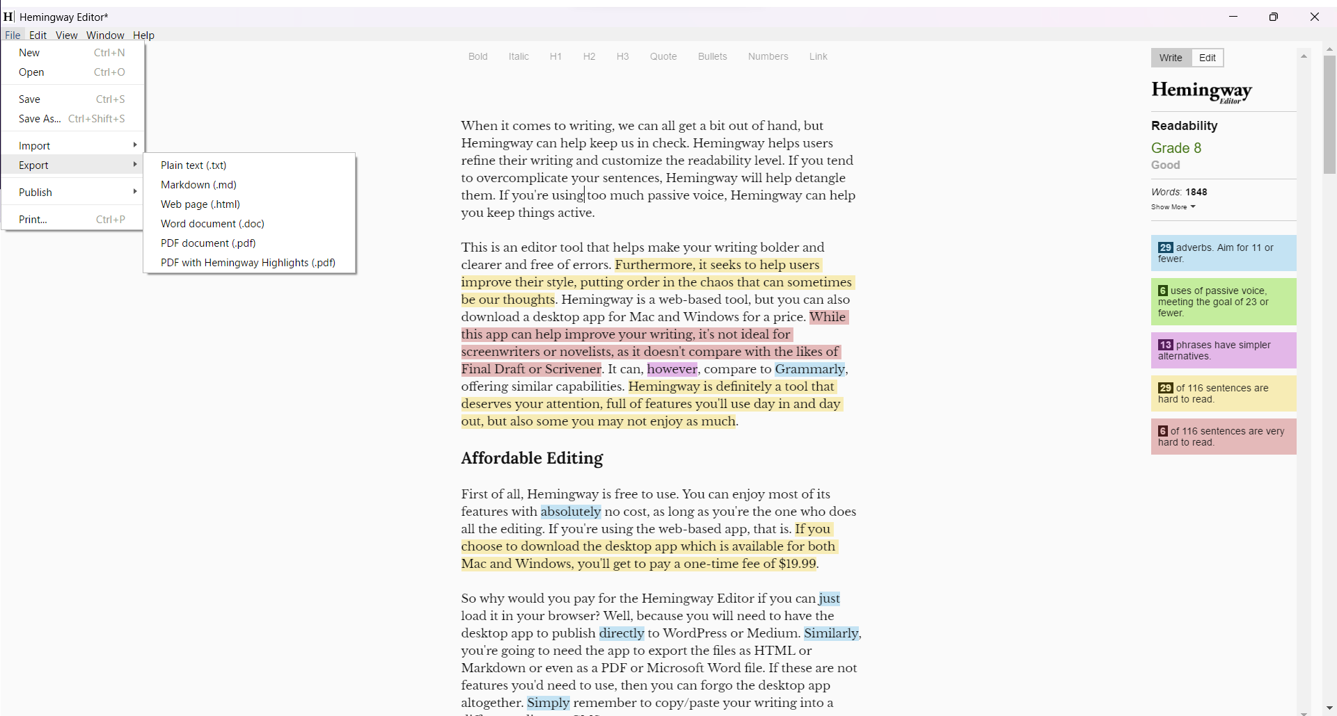Hemingway Editor