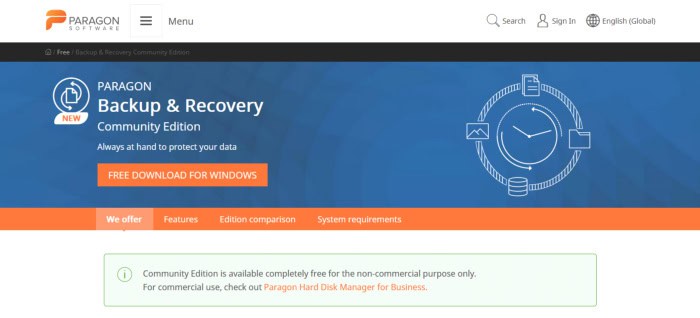 Paragon Backup  Recovery Community Edition